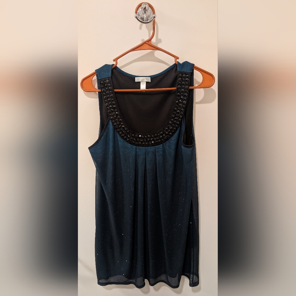 Six Degrees Of Separation Y2K Black Sleeveless Top with Embellished Neckline